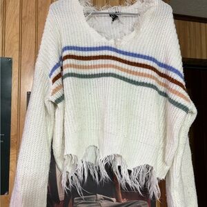 Rue21 White Sweater with Colorful Stripes